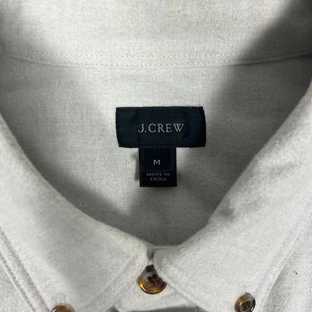 J Crew Oxford Button Down Shirt Medium Cream Leather Elbow Patches Preppy